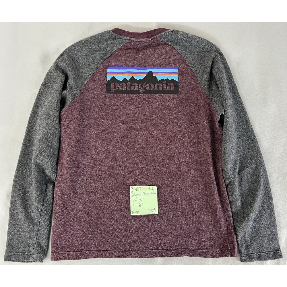 PATAGONIA ORGANIC COTTON P-6 LOGO CREWNECK SHIRT GRAY RED MULTI MENS MEDIUM‎ EUC - Picture 9 of 9